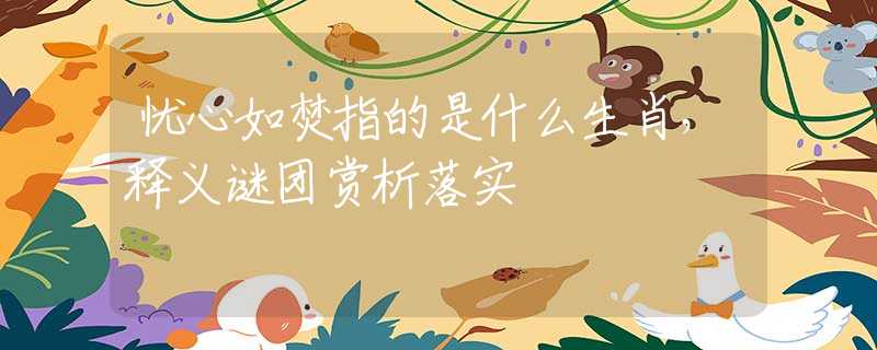 憂心如焚指的是什么生肖，釋義謎團賞析落實